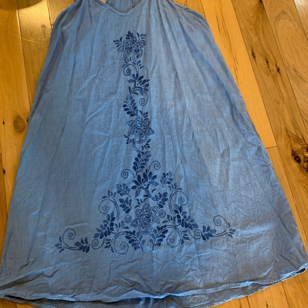 Karen Kane Blue XL Halter Midi Dress Floral accents on the front and back.
